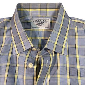 Charles Tyrwhitt Men's 17.5/36 Non-Iron Long Sleeve Yellow blue French Cuff Mono